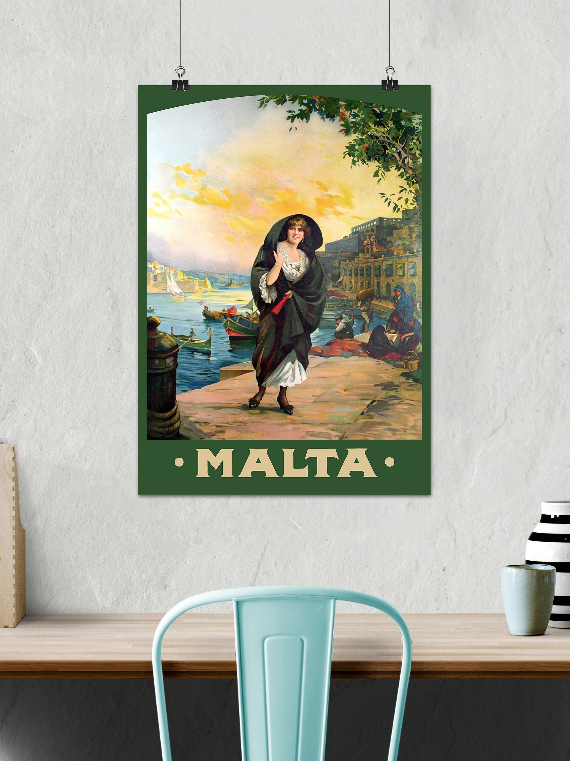 Malta, Valletta 1910s — retro travel poster, vintage travel print, retro travel wall art, retro wall art, triptych wall art product image (2)