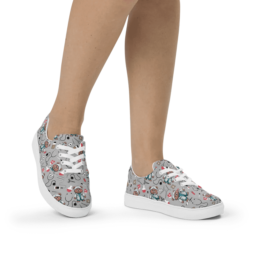 Cute Medical Bears Lace-up Canvas Shoes (Grey) product image (2)