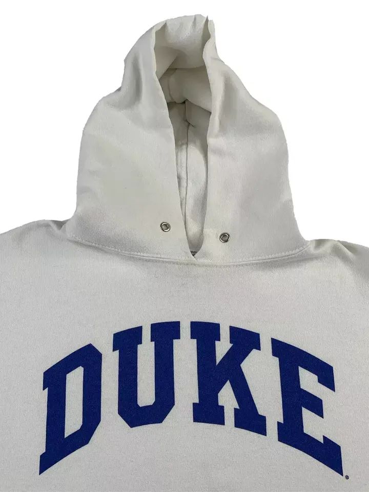 VTG 90'S Duke White Cotton Spell Out Hoodie cotton Exchange Made USA product image (5)