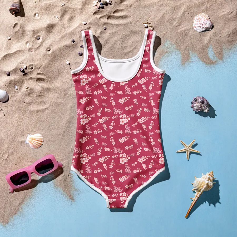 Cherry Blossoms on Magenta Kids One Piece Swimsuit product image (8)