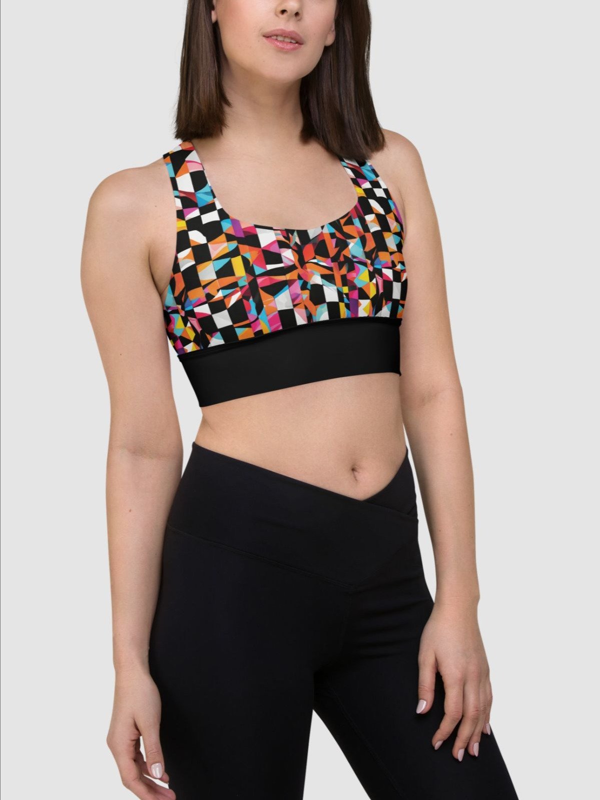 High-Impact Bra "Colorful Modern Abstract Checkered Art Printed" product image (6)