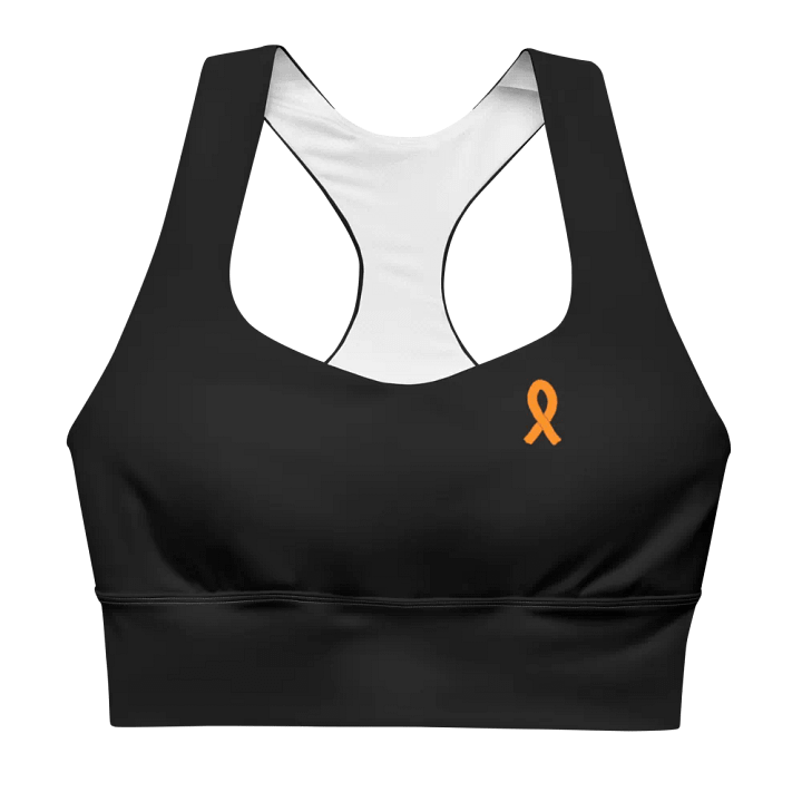 White HApex Gear White Logo Cancer Awareness Orange Ribbon. Black Longline Sports Bra product image (1)