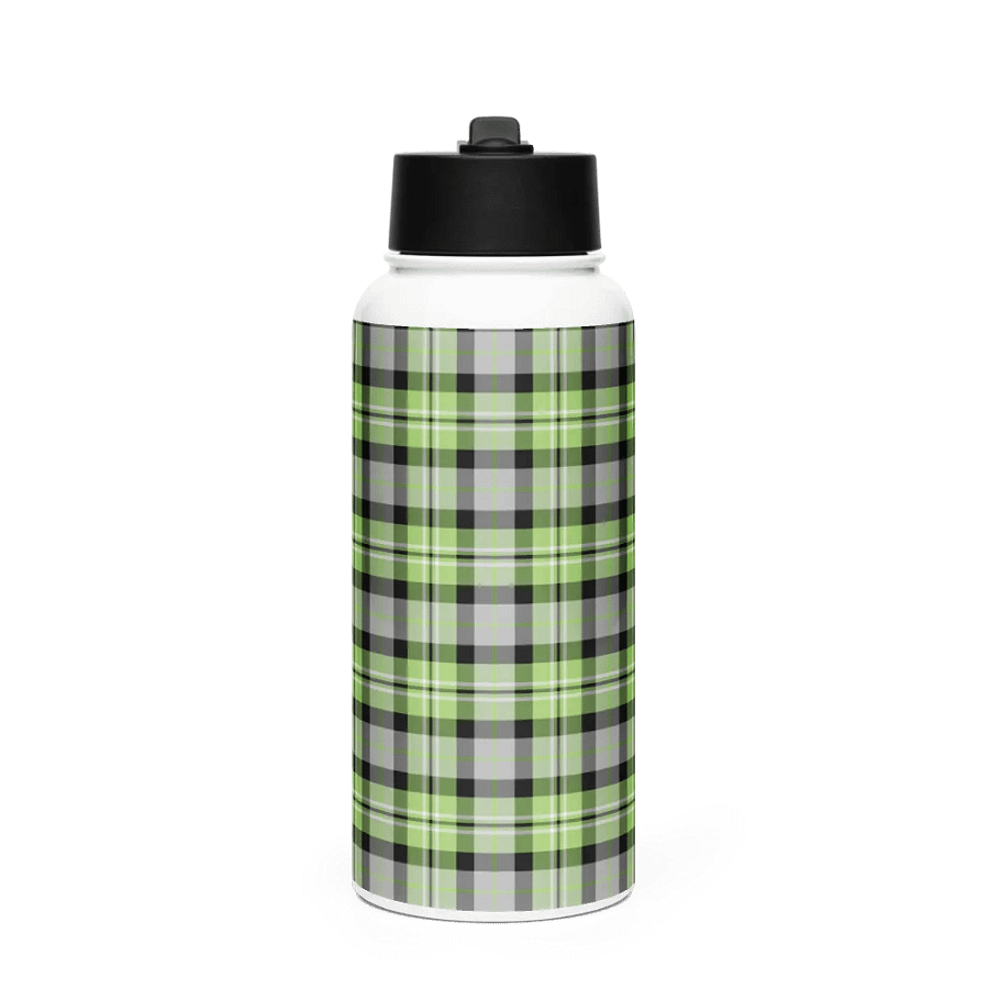 Light Green and Gray Plaid Water Bottle product image (4)