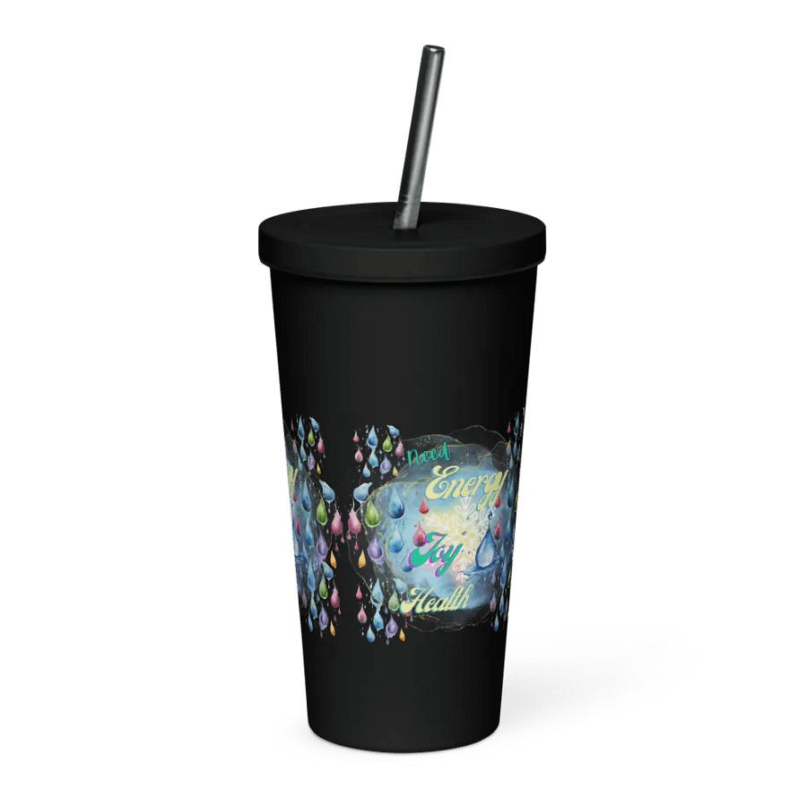 Insulated Tumbler with straw with beautiful swirly  water drop splash and drops design, product image (3)