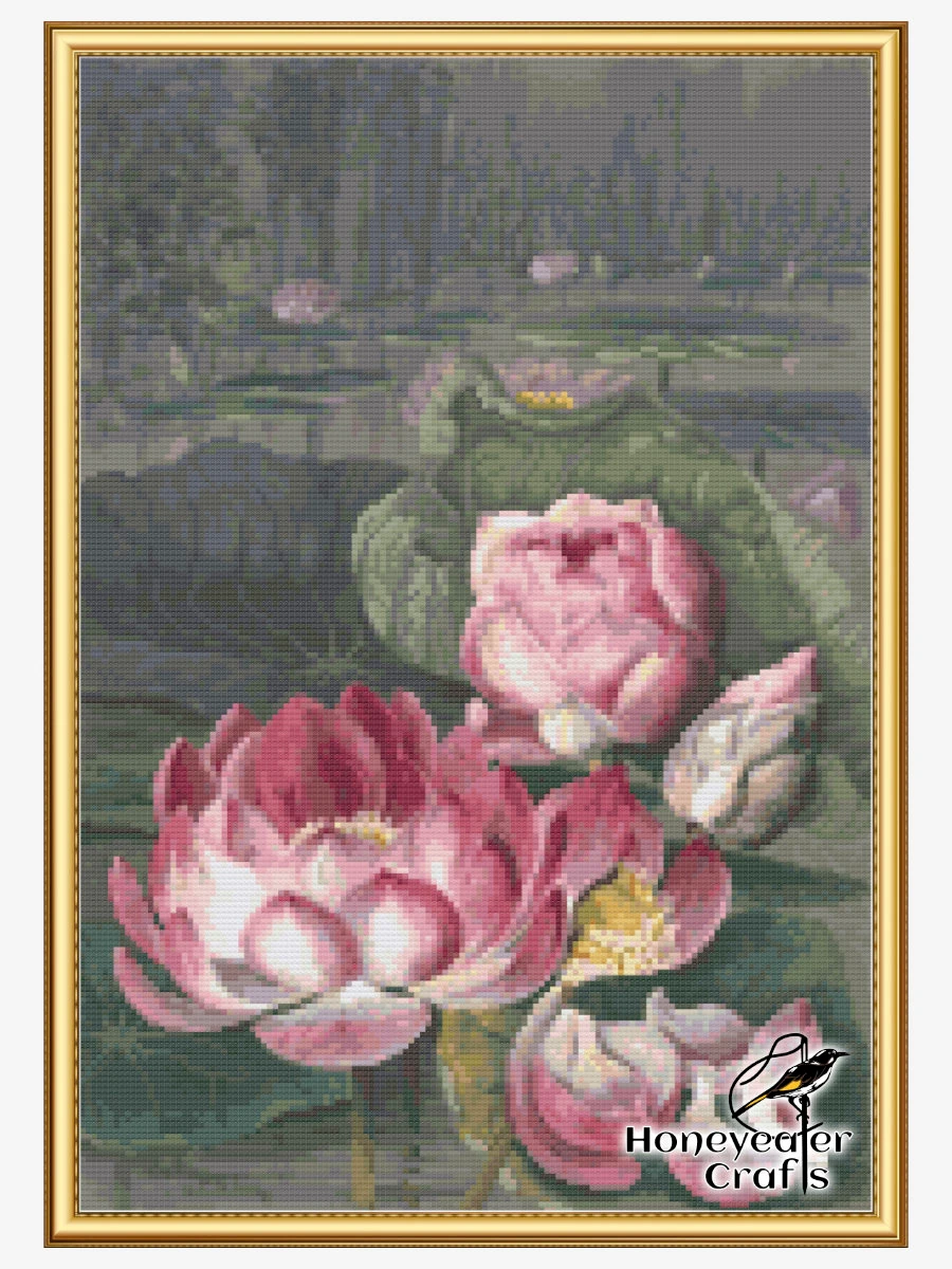 Sacred Lotus Water Lily: Floral Cross Stitch Pattern PDF product image (4)