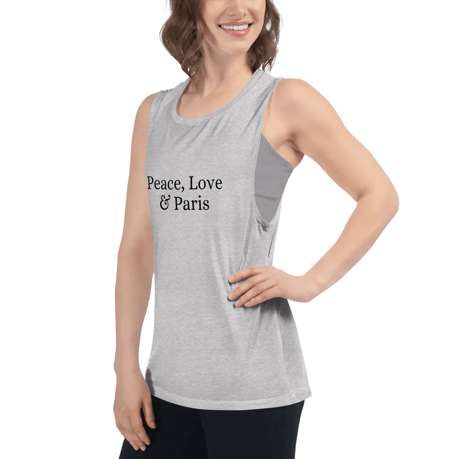 Peace, Love and Paris Women's Flowy Muscle Tank | Black Ink product image (6)