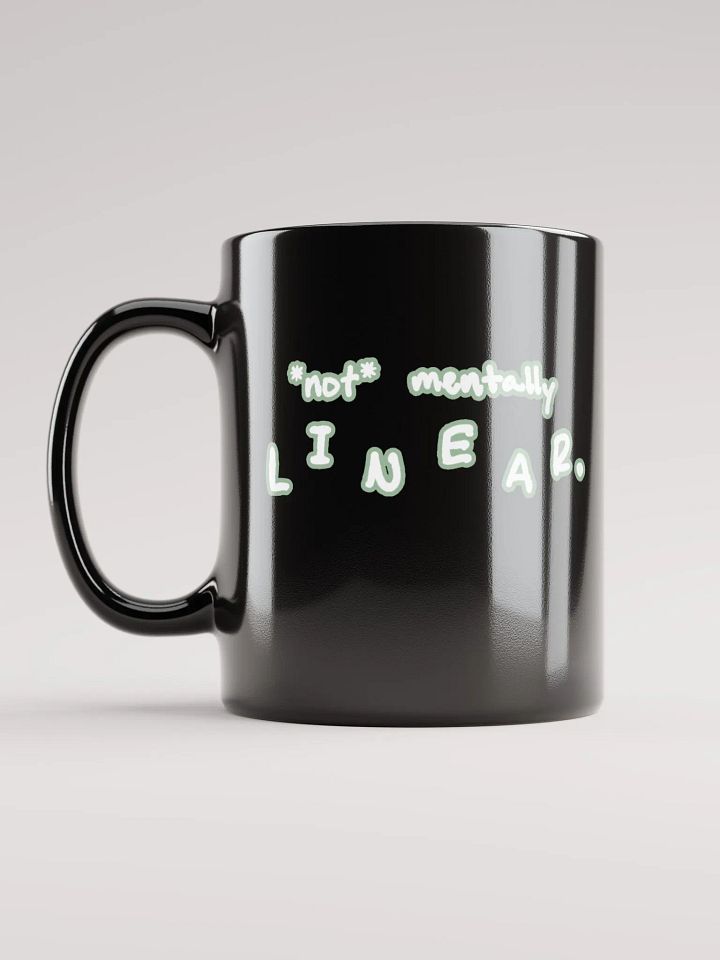*not* mentally linear (lined design, #96B697) glossy black mug product image (1)
