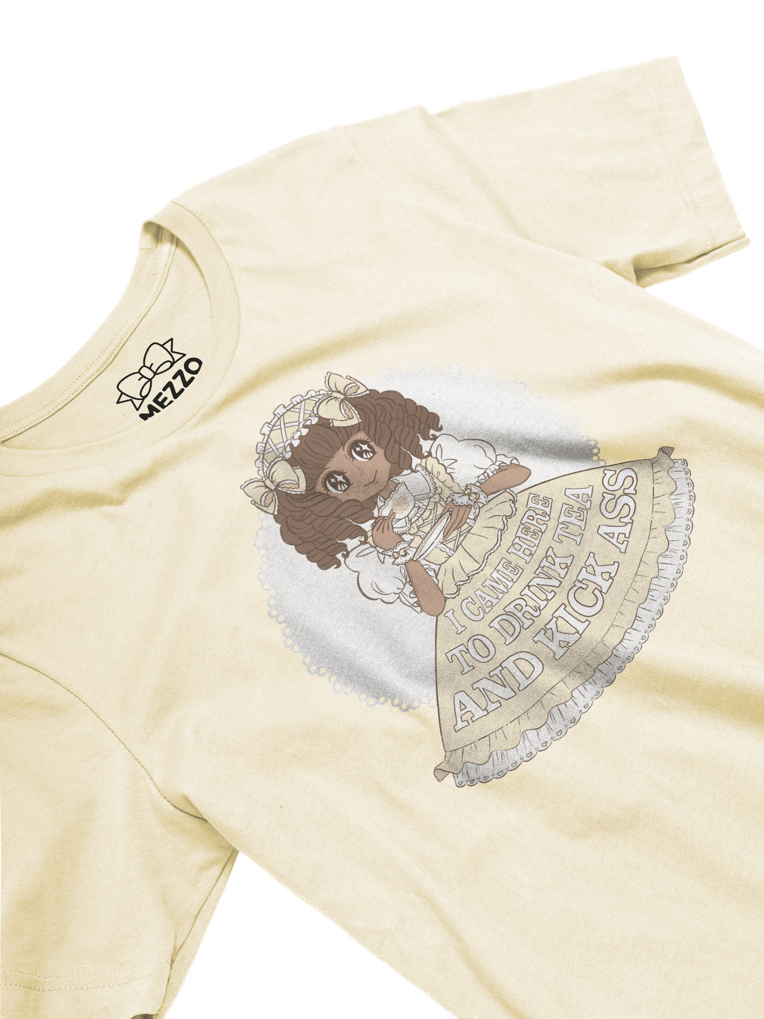 I Came Here to Drink Tea & Kick Ass (Oldschool, Cream) cotton t-shirt product image (2)