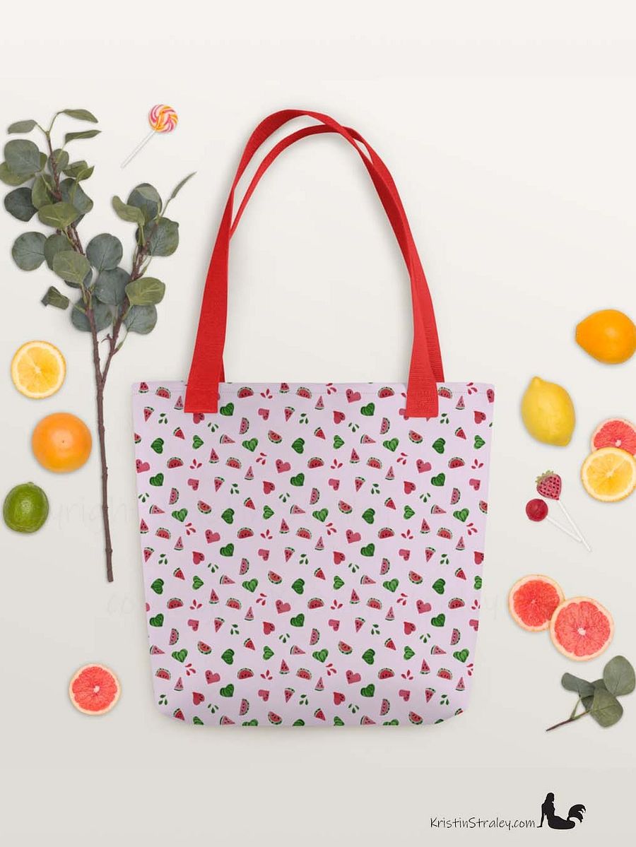 Tossed Watermelons and Hearts on Pink Reusable Tote Bag product image (8)