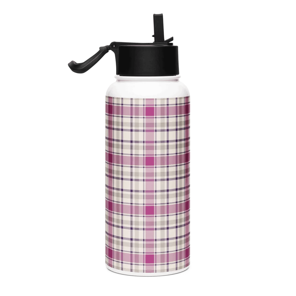 Magenta and Gray Plaid Water Bottle product image (1)