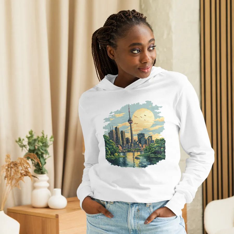 Toronto Vibes Unisex Hooded Tee – CN Tower Sunset product image (7)