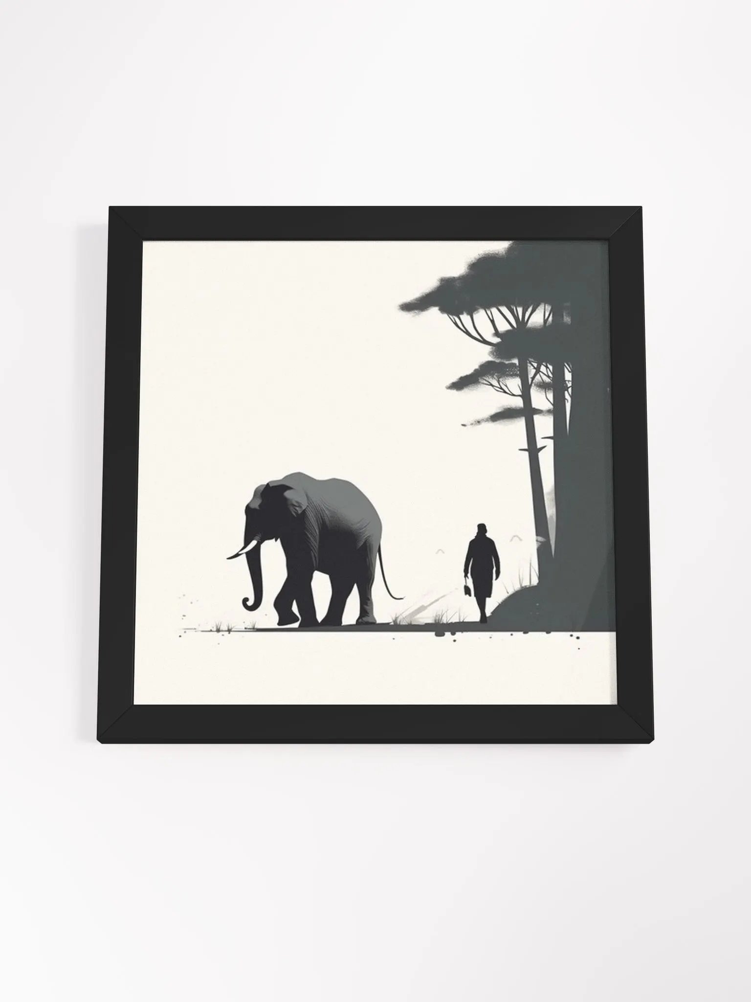 Minimalist Monochrome Wall Art - Elephant and Handler product image (4)