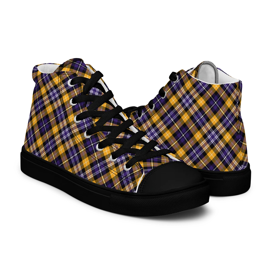 Purple and Yellow Gold Sporty Plaid Men's High Top Shoes product image (7)