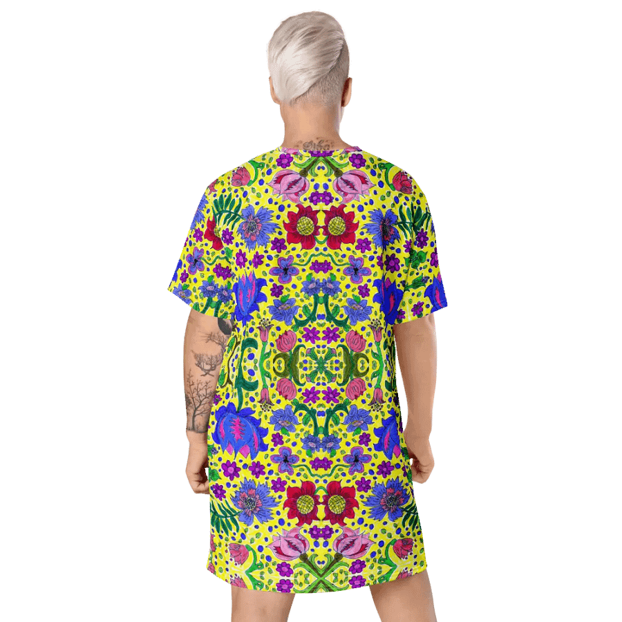 Abstract Vibrant Flower Garden Ladies T Shirt Dress product image (9)