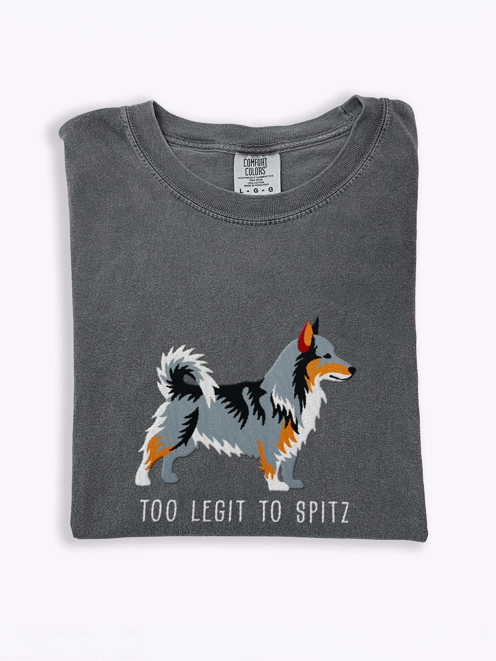 Too Legit to Spitz T-Shirt(Embroidered) of a Swedish Vallhund(Brownish Gray) product image (1)