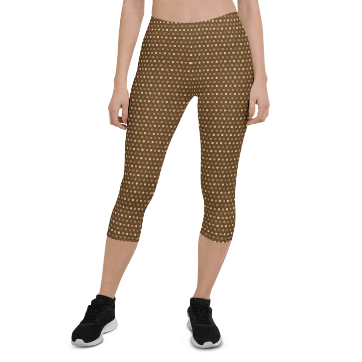 Brown wirh Polka-Dots Capri Yoga Pants product image (1)