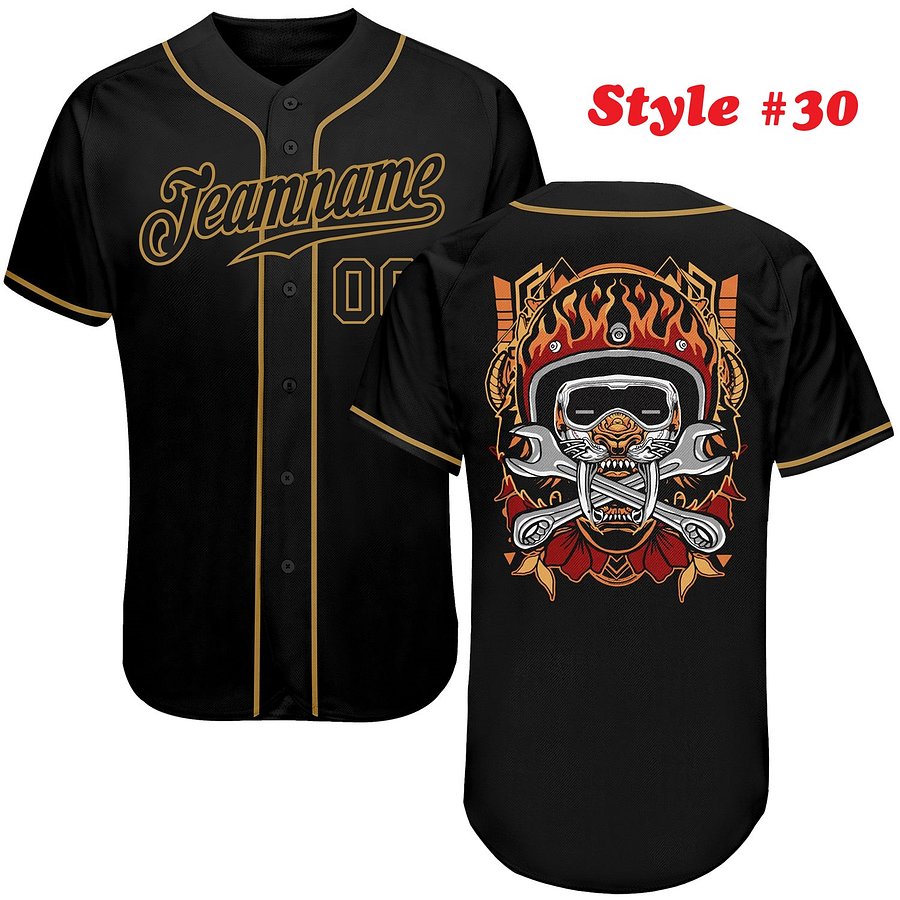 Authentic Baseball Jersey, Custom Baseball Jersey, Personalized Sport Jersey, Colorful, Number, 3D Skull product image (189)