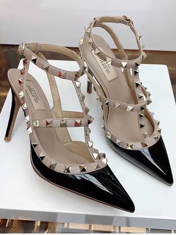 Genuine Leather Sandals Summer Rivets Sequin Pointed Pumps Classic Wedding Shoes product image (2)