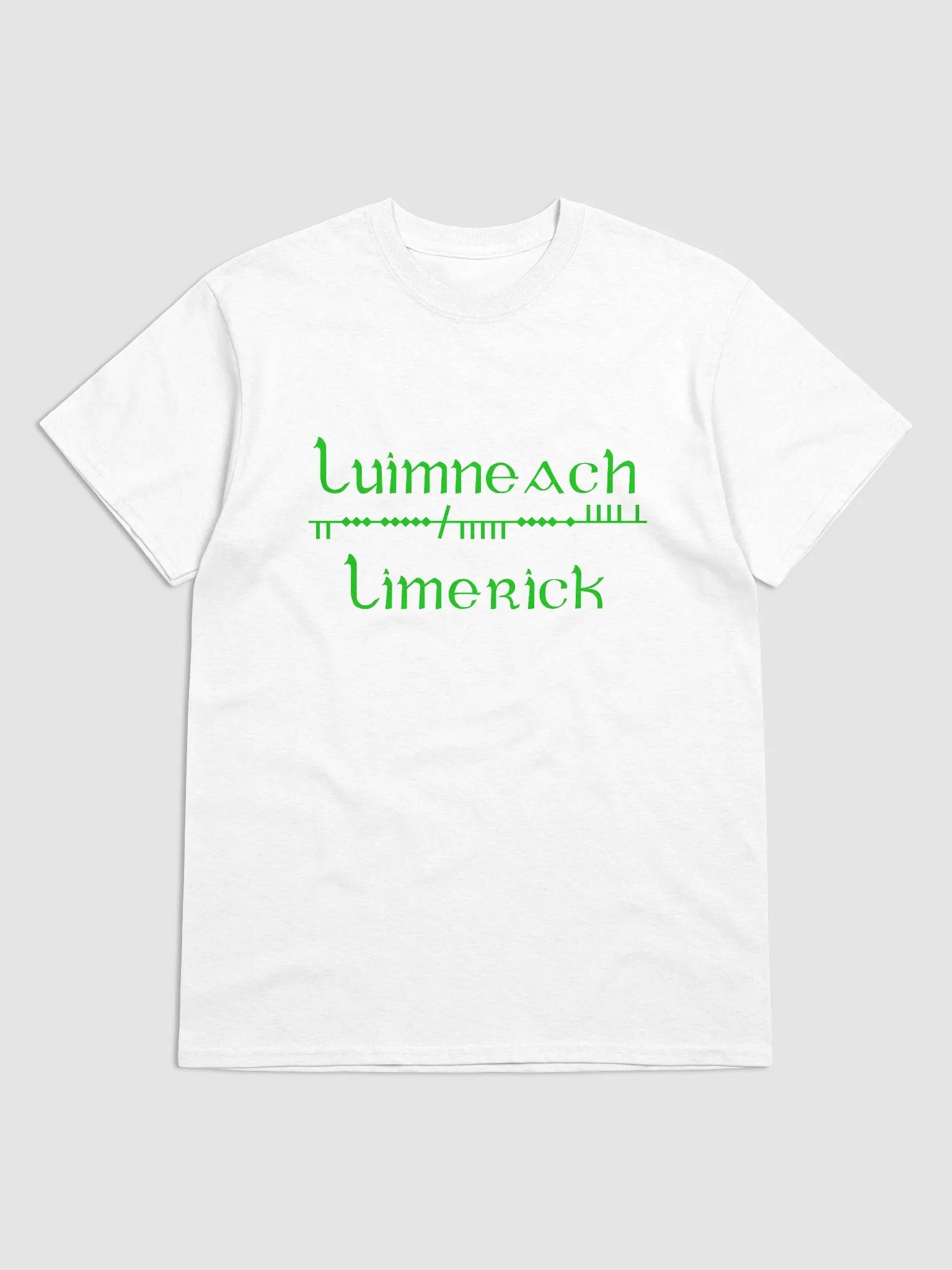 Limerick/Luimneach Scholastic style Ogham white Printed T-shirt product image (1)