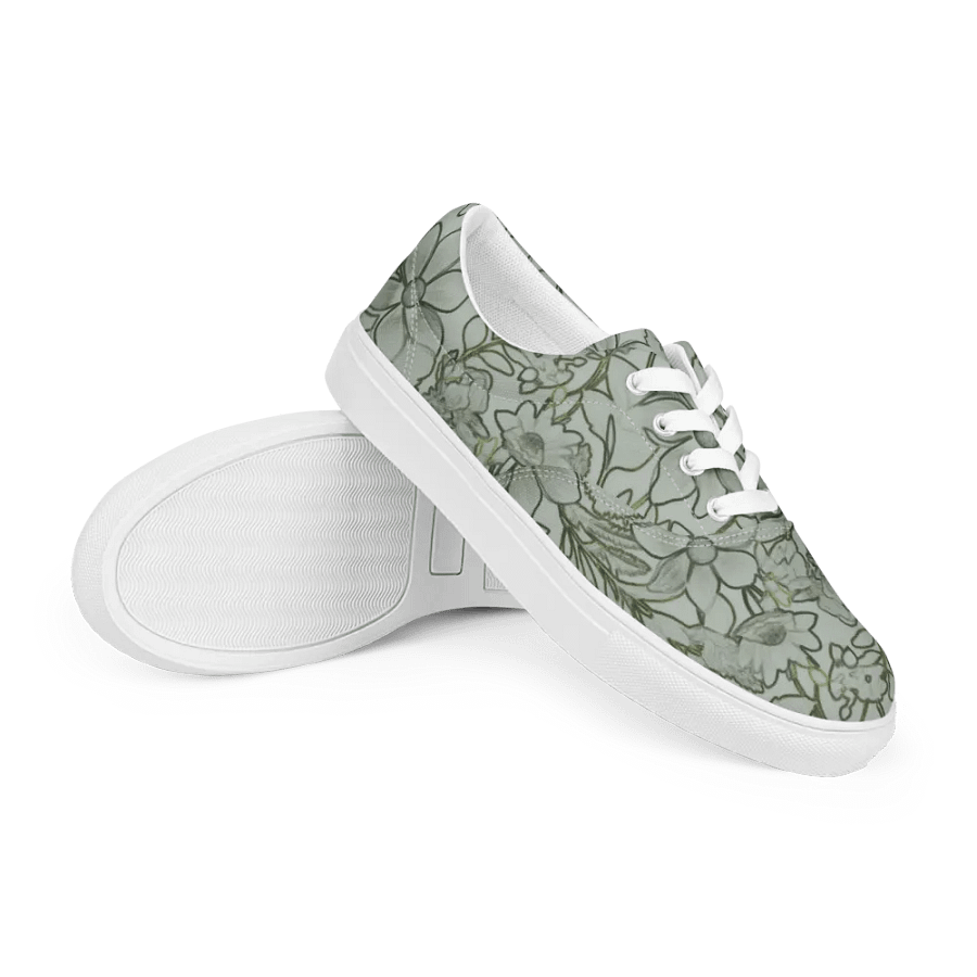 Line art Light Green and Darkgreen Floral/Women's Lace-Up Canvas Shoes by Allcolor product image (6)