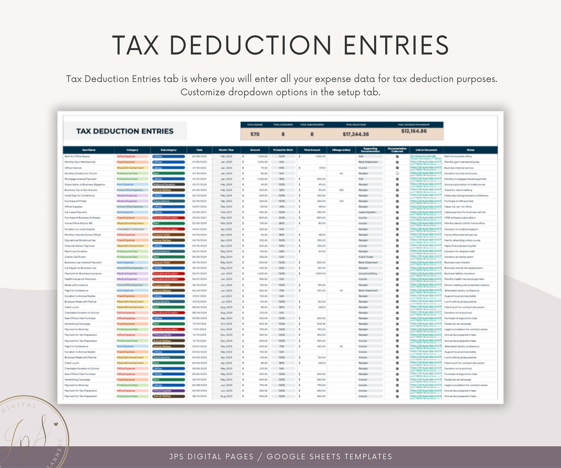 Australian Tax Deductions Tracker & Dashboard Spreadsheet, Google Sheets Template product image (5)