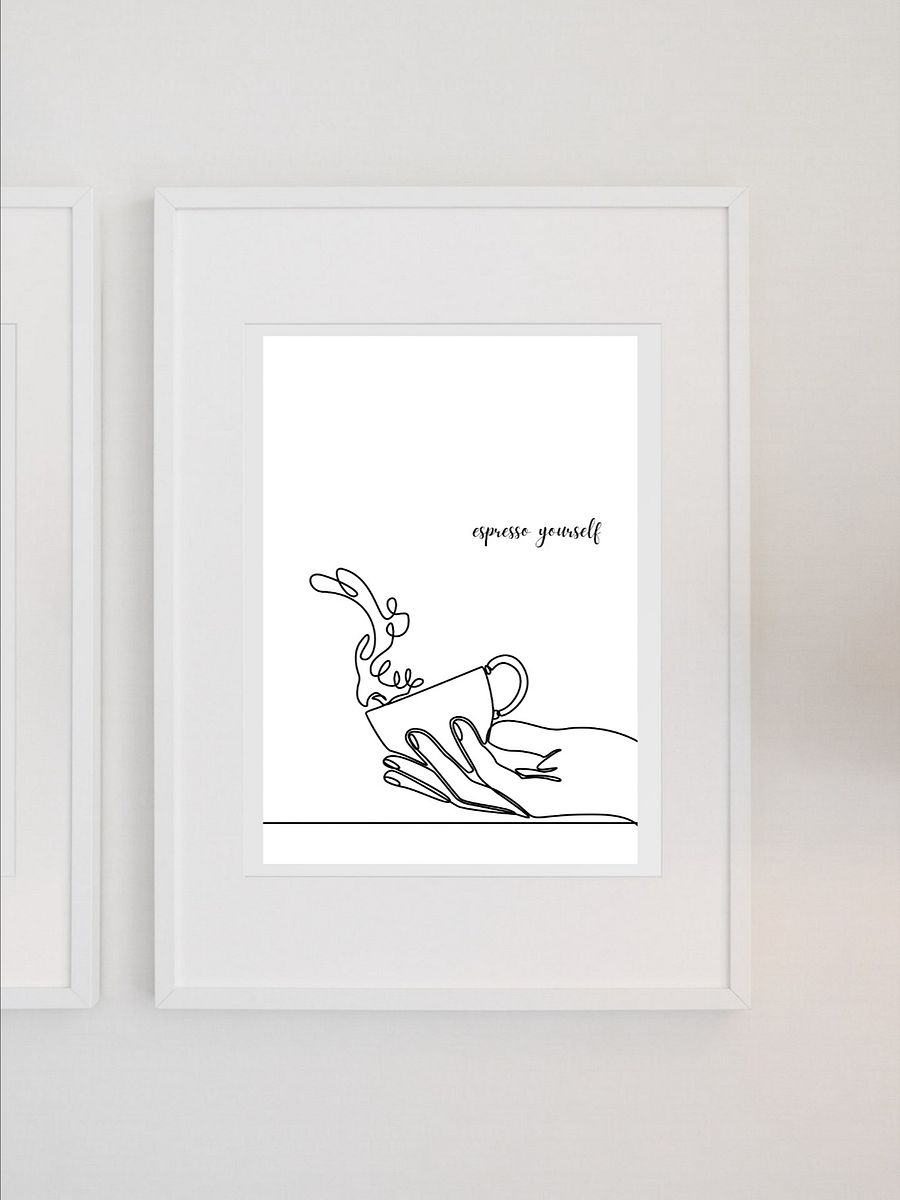 Espresso Yourself Coffee Wall Art - Minimalist Line Art Coffee Cup Print, Modern Black and White Kitchen Decor, Fun Coffee Lover Gift product image (1)