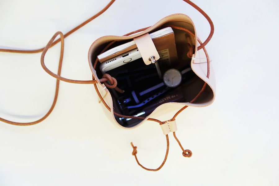 Leather Drawstring Bucket Bag product image (9)