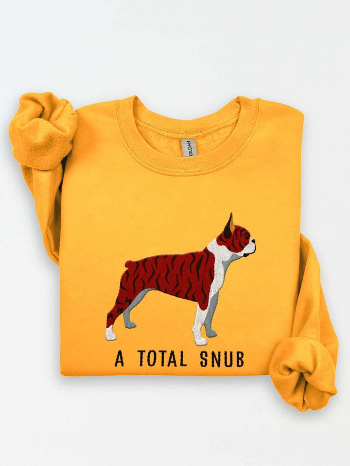 A Total Snub Sweatshirt (Embroidered) of a Boston Terrier(Brindle & White) product image (1)