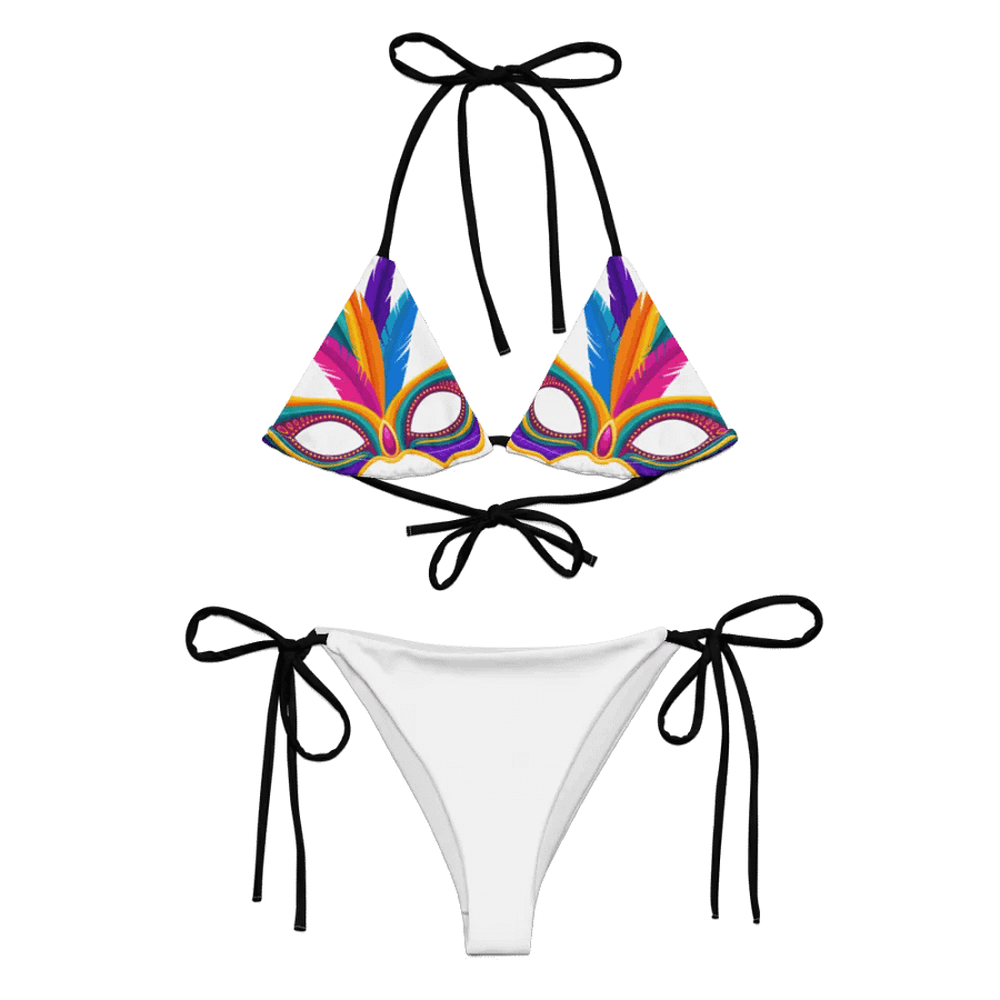 White Low Rise Cheeky String Bikini, Mardi Gras Top, White Bottoms product image (8)