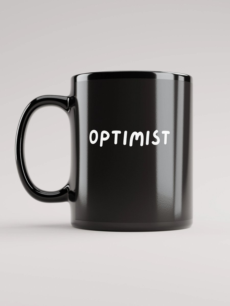 “OPTIMIST” Upbeat Black Glossy Mug product image (4)