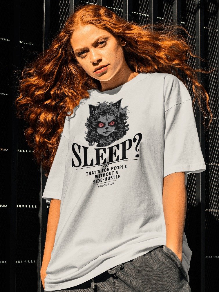 Sleepless Hustle: No Sleep, Just Side-Gigs Oversized Tee in Vivid Black product image (8)