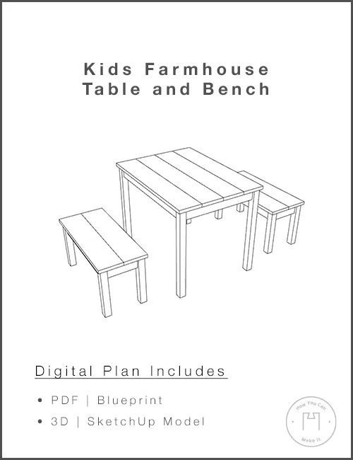 Kids Farmhouse Table and Bench - Woodworking Project Plan and 3D File product image (1)