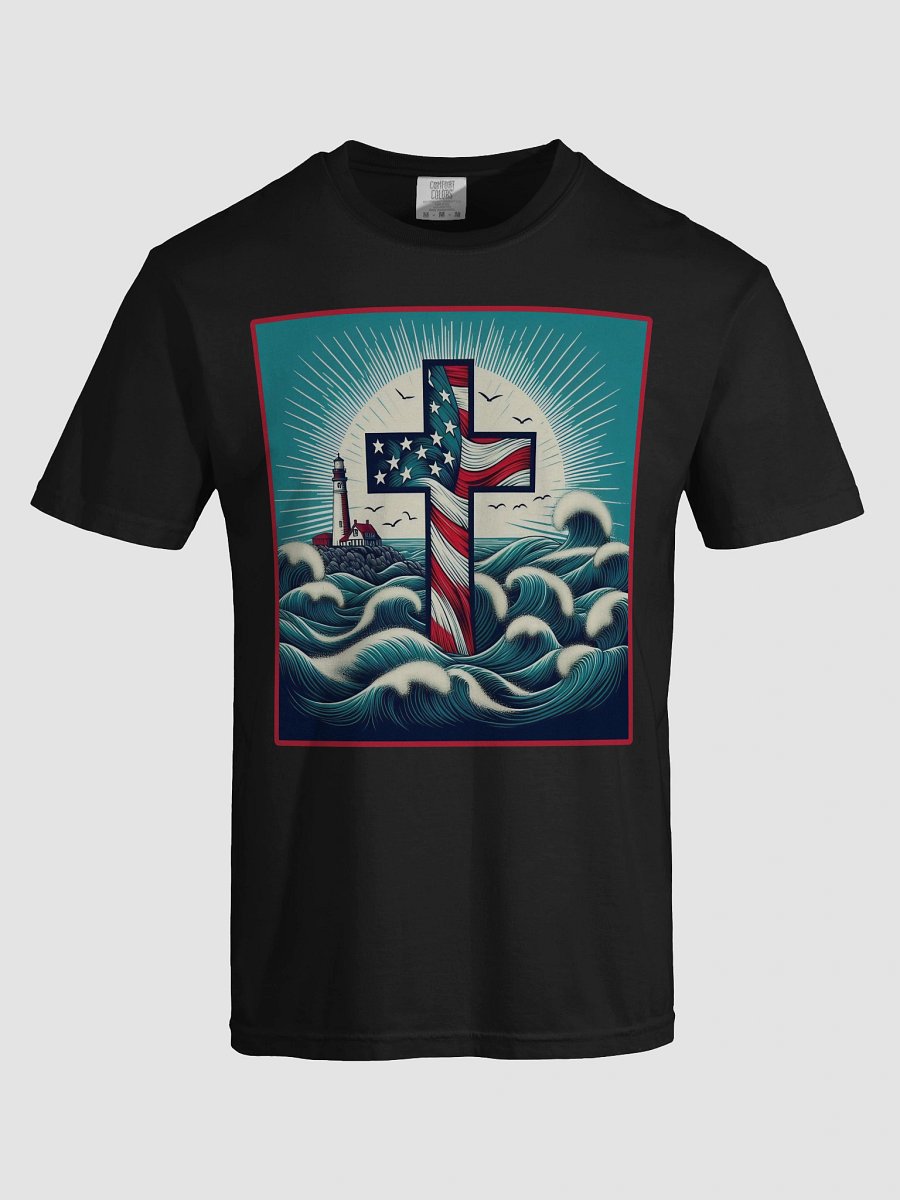 Lighthouse Patriot Cross Flag July 04th T-Shirt product image (88)