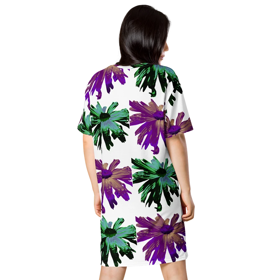 Abstract Green and Hibiscus Daises Ladies T Shirt Dress product image (2)