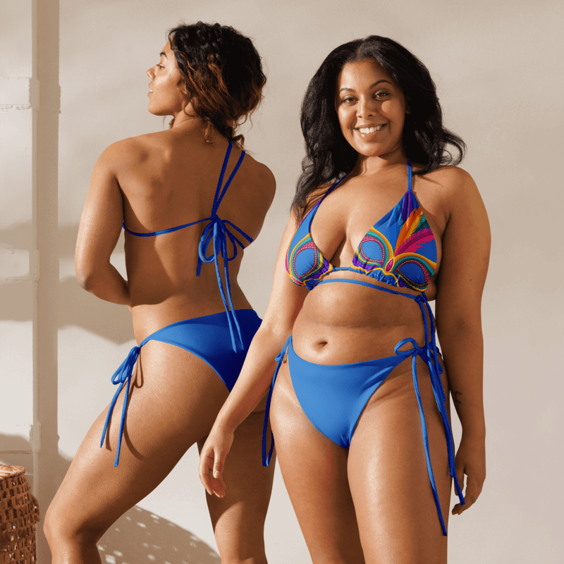 Blue Low Rise Cheeky String Bikini, Mardi Gras Top product image (7)
