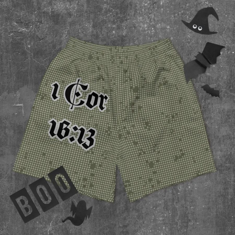 Faithful Camo: 1 Corinthians 16:13 Unisex Athletics Shorts - Desert Night Camo product image (12)