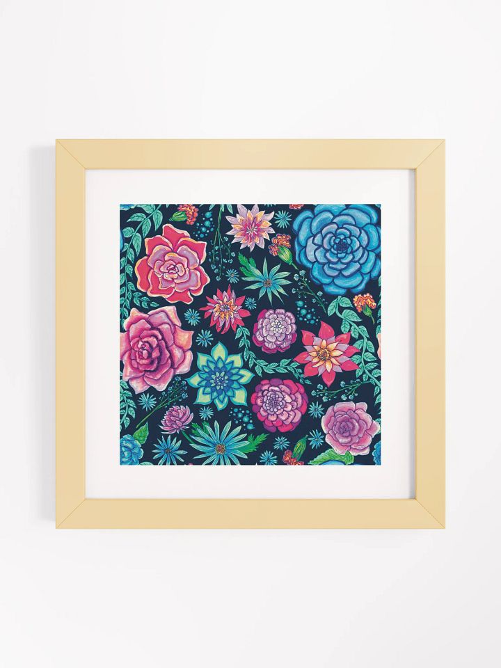Bold Blooms on Dark Blue | Square Print | by Monique Faella Designs™ | Framed Coastal Wall Art | Museum-Quality Print product image (2)