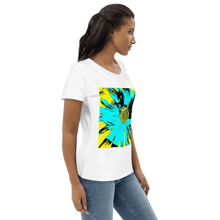 Abstract Yellow, Turquoise and Black Daisy Flower Ladies T Shirt product image (8)