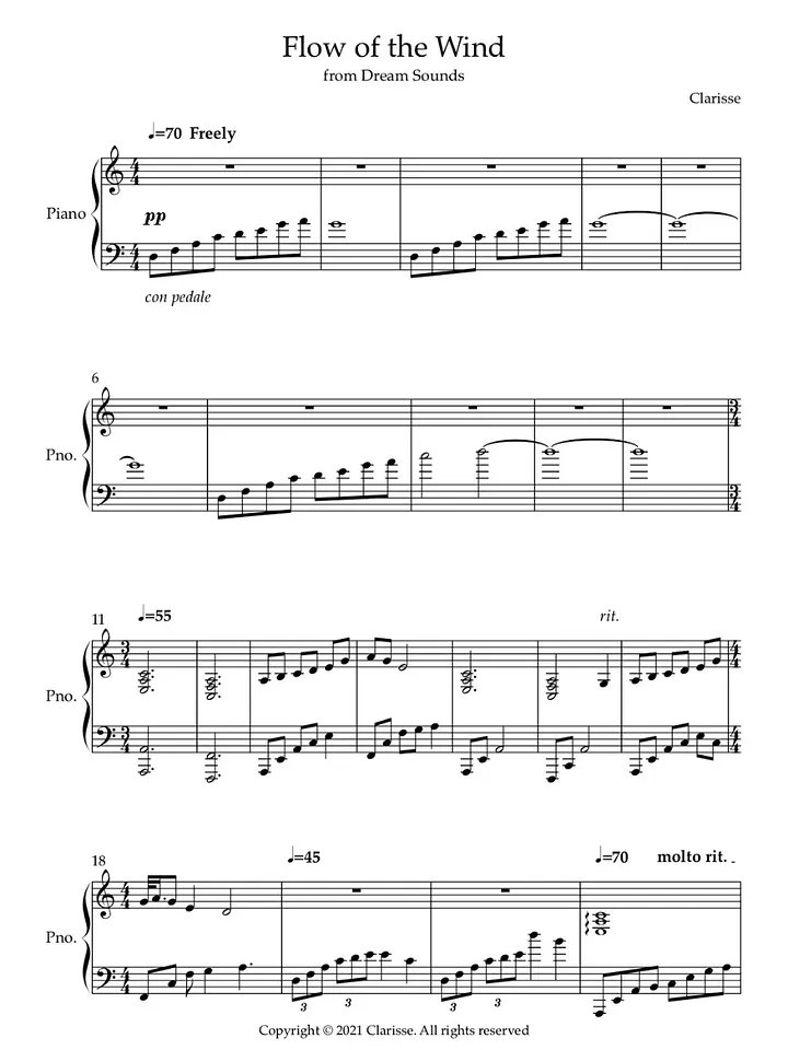 Flow of the Wind (piano only) - Sheet Music product image (1)