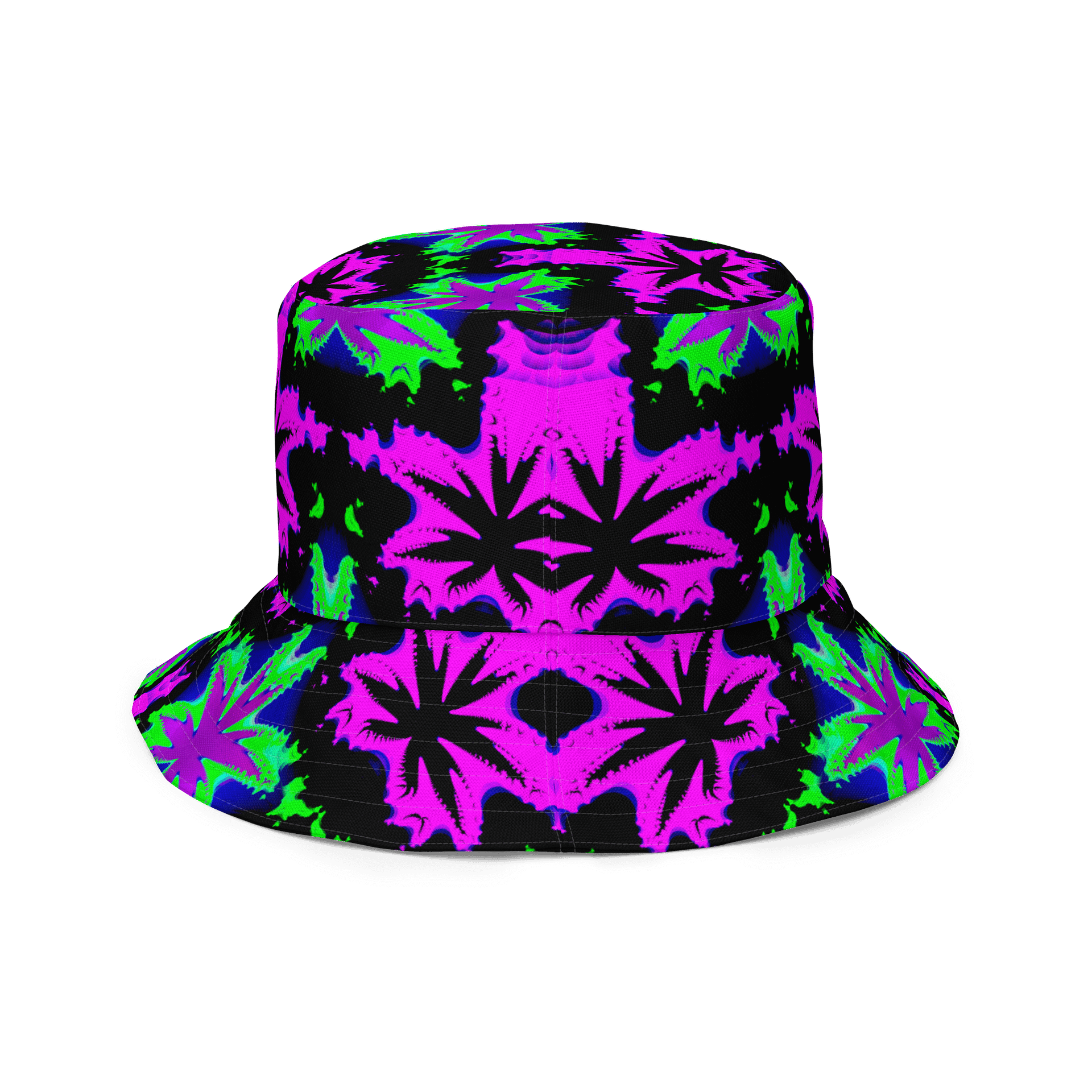 Reefer Rave Reversible Bucket Hat, Neon 90s Style Stoner Summertime Festival 420 Fashion, Cannabis Pot Leaf Pink Green Ganja Weed Accessory product image (8)