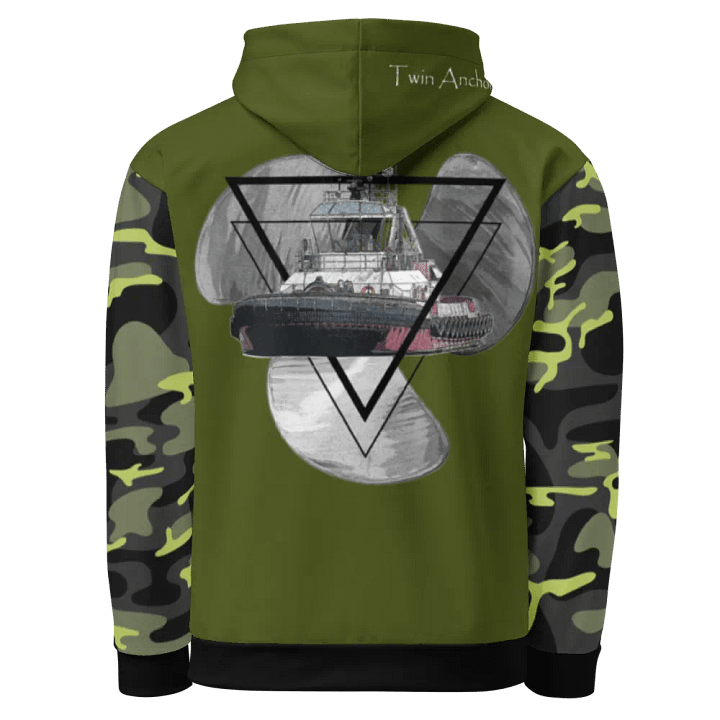 Camouflage & Green Three blade prop triangle Athena tug Hoodie product image (1)
