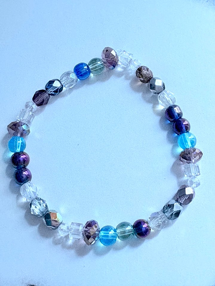 Handmade 7.5" Purple, Blue & Clear Bead Stretch Bracelet | Coastal Charm Jewelry by Monique Faella Designs™ | MFD-00166 product image (2)