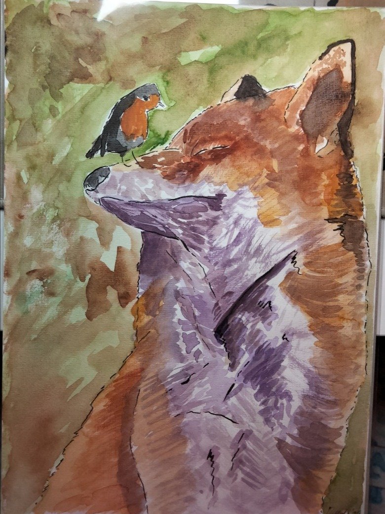 Cute Fox A4 Watercolour and Ink painting product image (1)