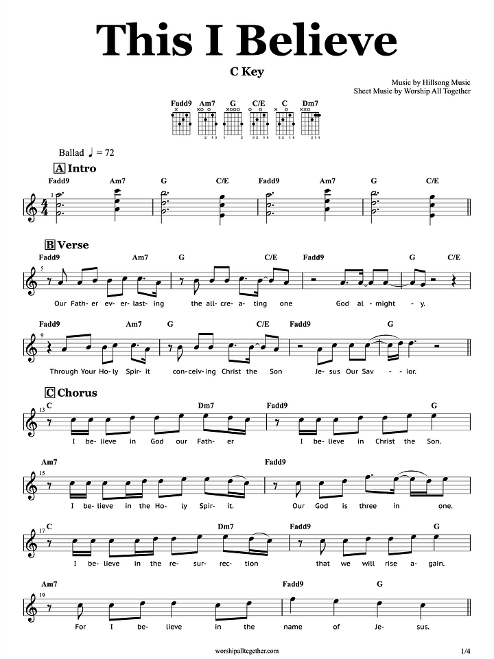 This I Believe - Hillsong Worship | Sheet Music, Chord, Lyrics product image (1)