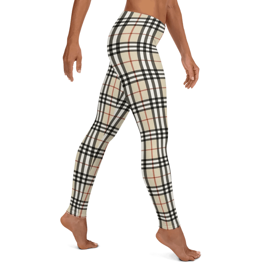 Classic Beige Plaid Leggings: Timeless Tartan Print Women's Fashion Pants product image (11)