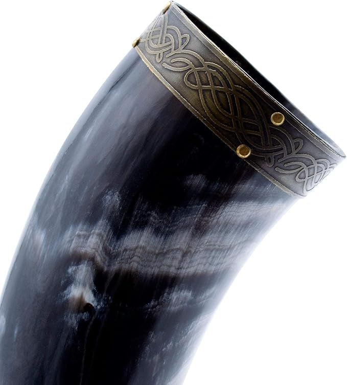 Genuine 30 cm Ox-Horn Viking Drinking Horn with Horn Stand & Brass Wolf Adornments product image (4)