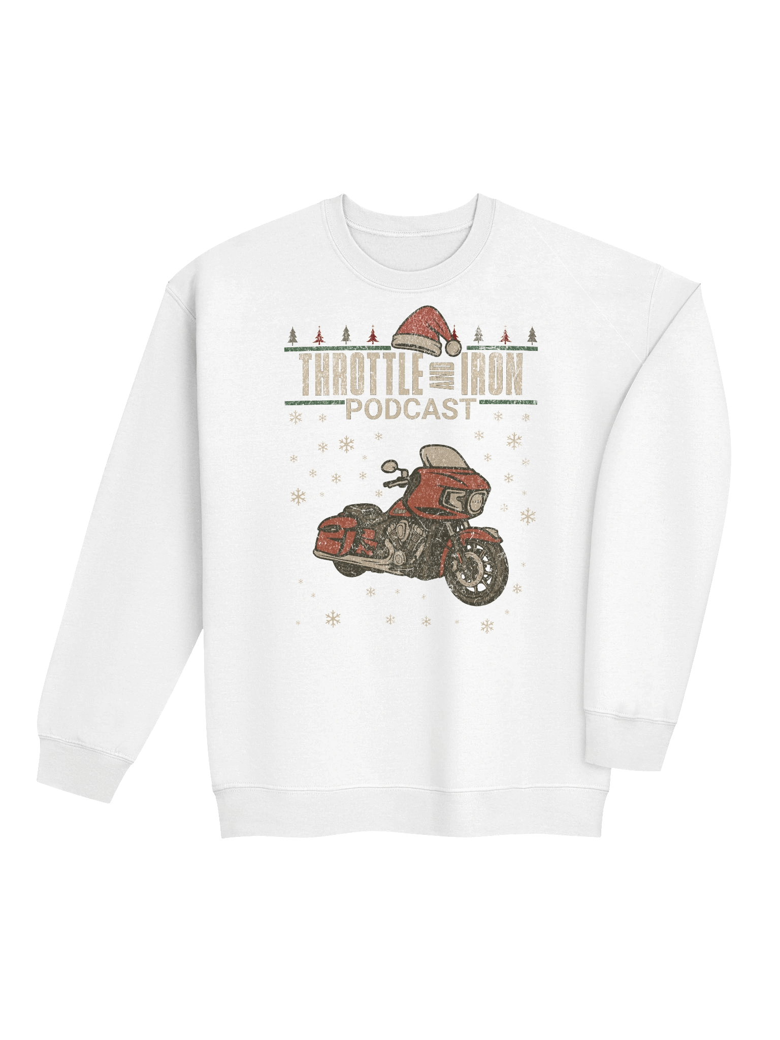 Throttle & Iron Podcast Christmas Indian Sweatshirt – Vintage Motorcycle Holiday Crewneck for Bikers & Riders product image (4)