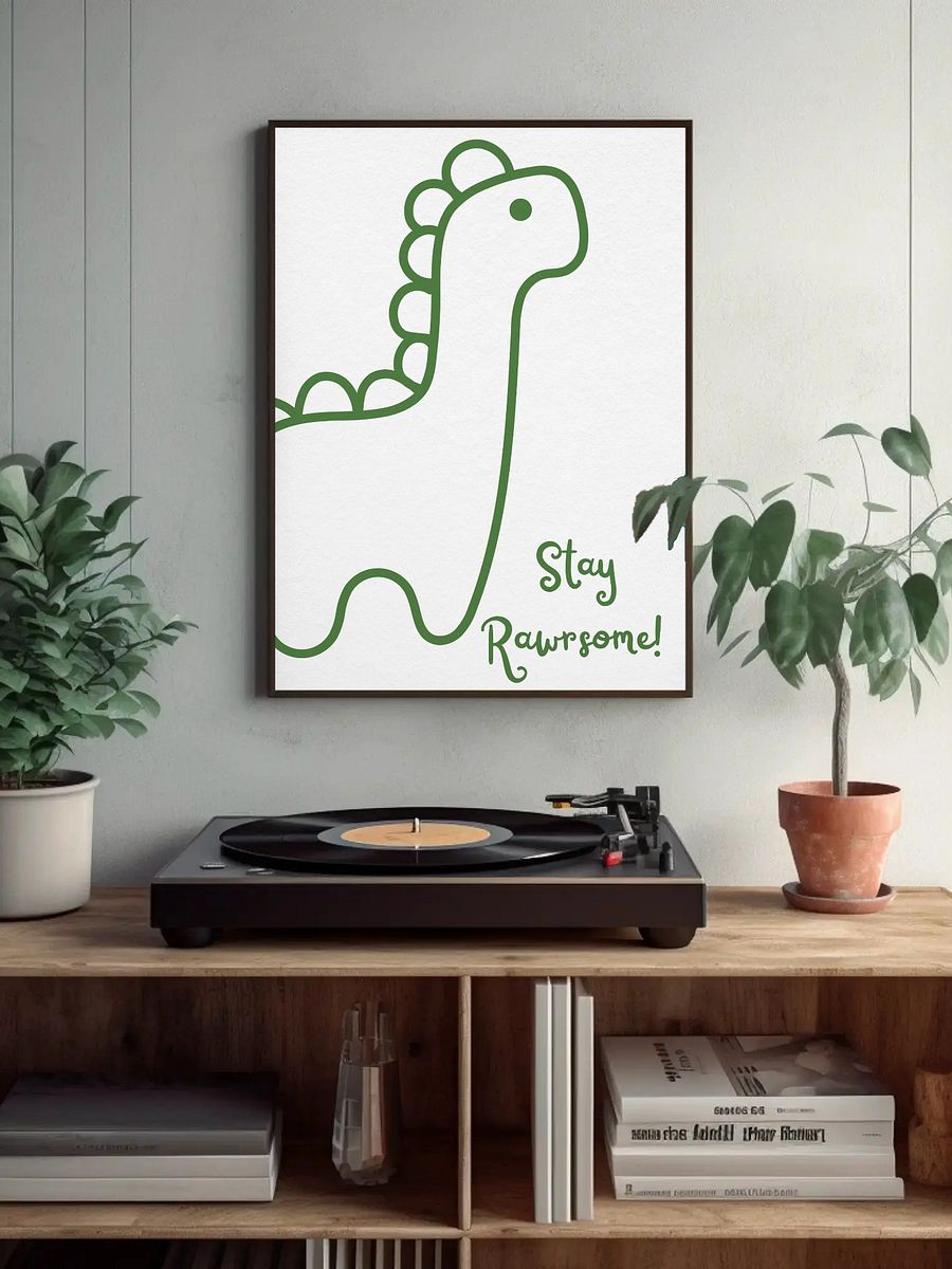 Stay Rawsome Dinosaur Wall Art - Cute Minimalist Dino Print, Motivational Kids Room Decor, Fun Nursery Poster, Playroom Dinosaur Art product image (2)