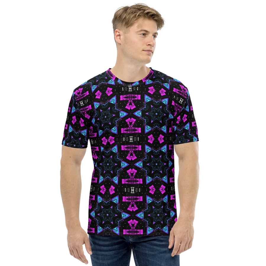 Abstract Pink, Turquoise and Black Repeating Star Pattern Men's T Shirt product image (3)