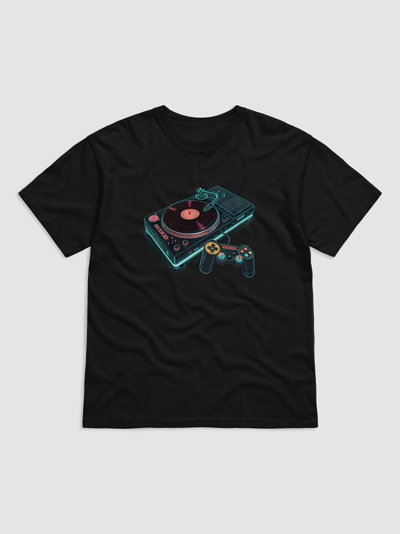 DJ Turntable Meets Gaming Console Graphic T-Shirt – Perfect Fusion of Music and Gaming Culture